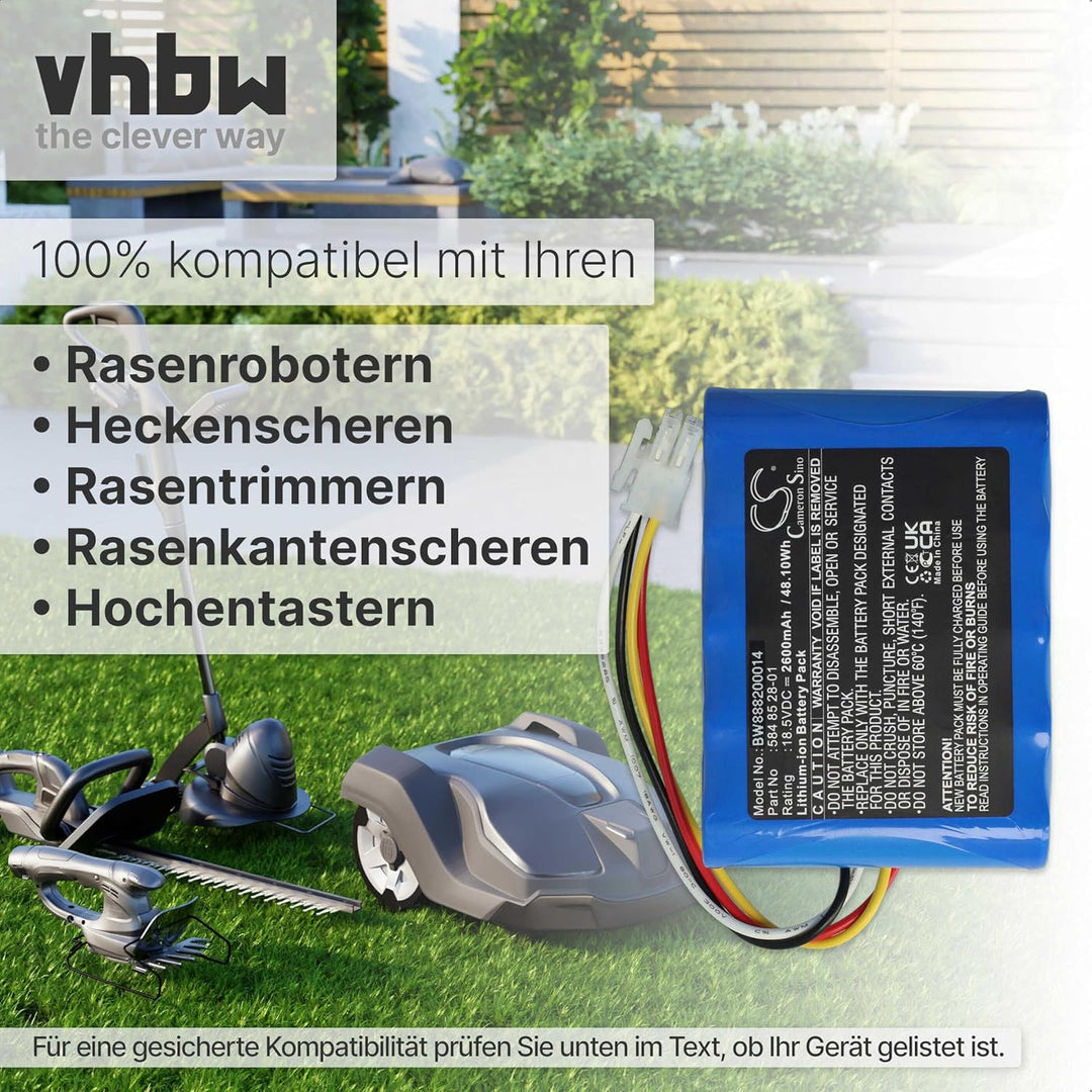 vhbw Akku kompatibel mit Husqvarna Automower 315X, 315 (2015-2018), 310 (2015-2018) Rasenmäher (2600