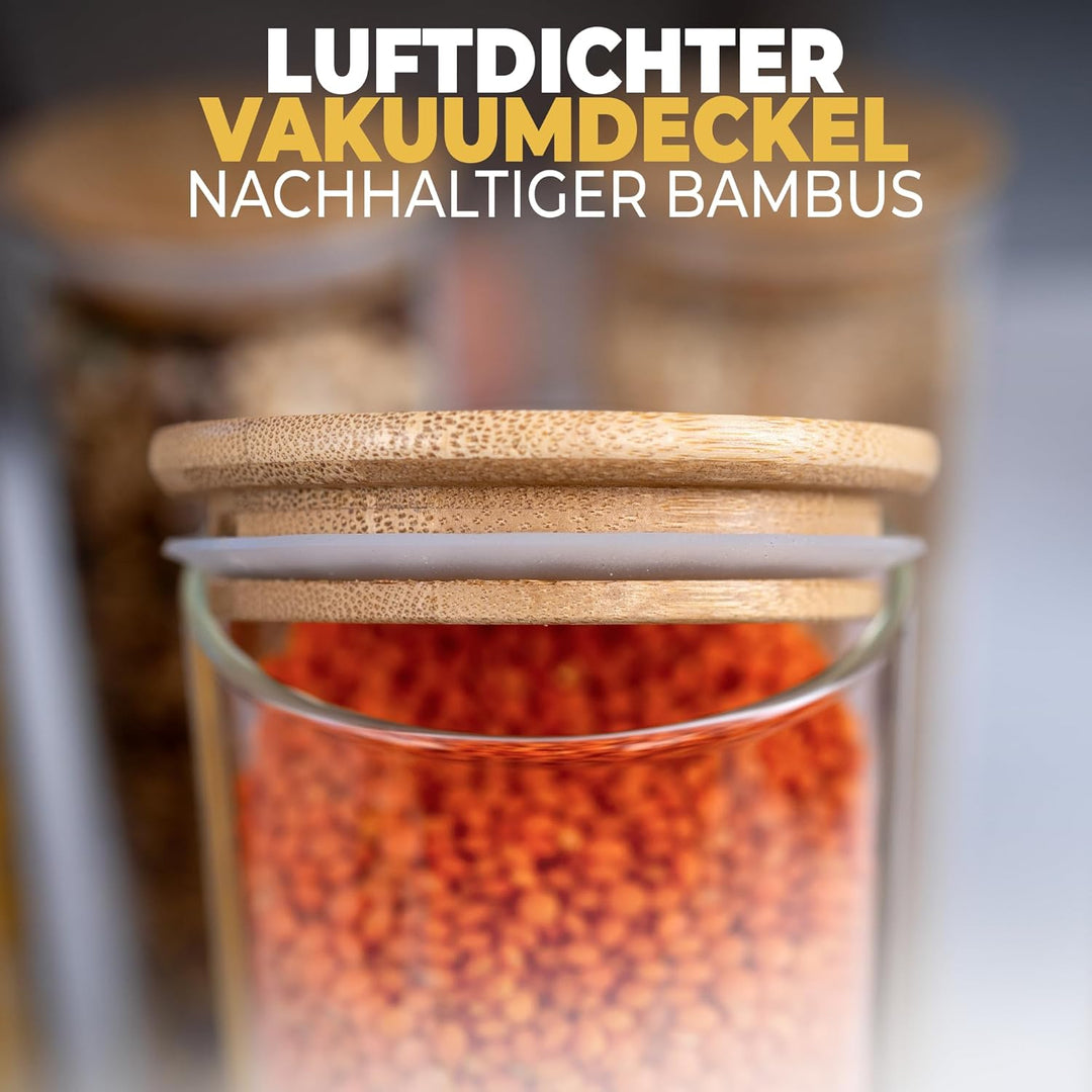 Vorratsgläser mit Deckel, Rund - 5x 850ml, Erhöhte Glasstärke, Vorratsdosen mit Deckel luftdicht, Au