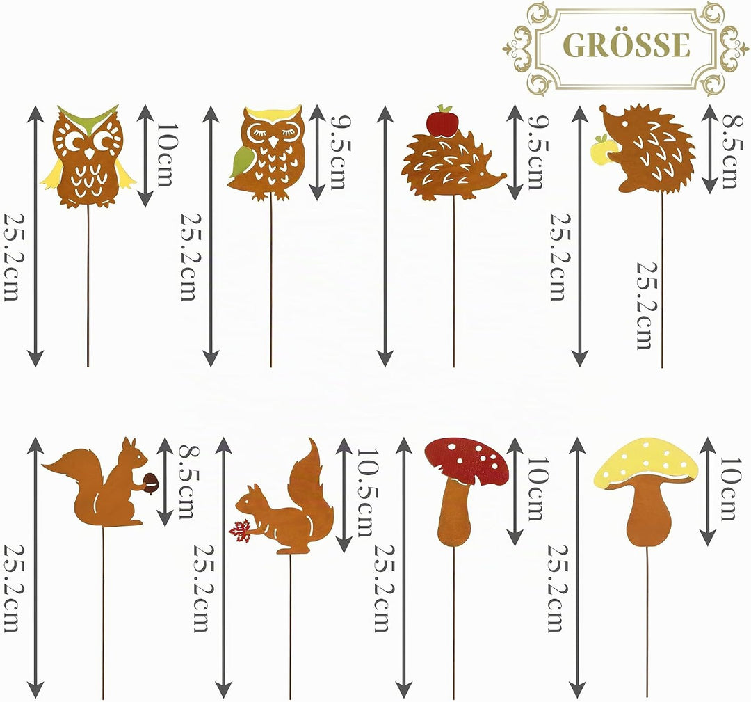 VALERY MADELYN 8er Rost Gartenstecker für Herbstdeko Draussen,25cm Bunt Rostoptik Gartendeko mit Ige