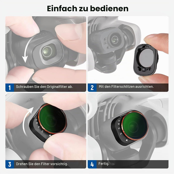 NEEWER Variables ND Filter Set, kompatibel mit DJI Mini 4 Pro, ND2-32 (1-5 Stop)+ND64-512 (6-9 Stop)