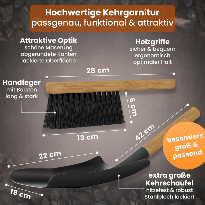 BLACK OAK Ascheeimer Santorini 25L – SET Schaufel & Besen gross 25 Liter schwarz rund mit Deckel Sta