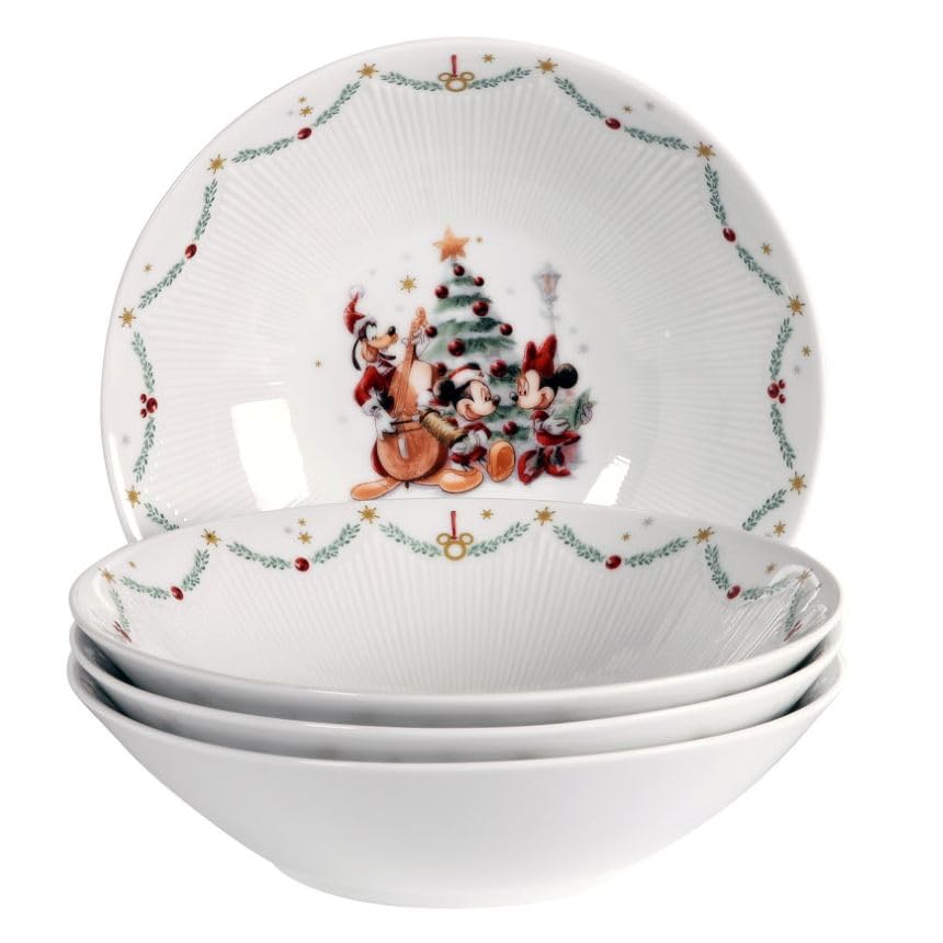 Micky, Minnie & Pluto Schale Disney, 4er-Set, 19 cm, Porzellan, Spülmaschinenfest, Winter, Weiss Sch