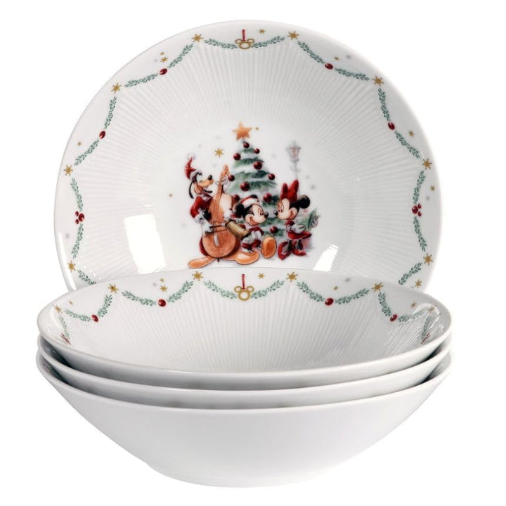 Micky, Minnie & Pluto Schale Disney, 4er-Set, 19 cm, Porzellan, Spülmaschinenfest, Winter, Weiss Sch
