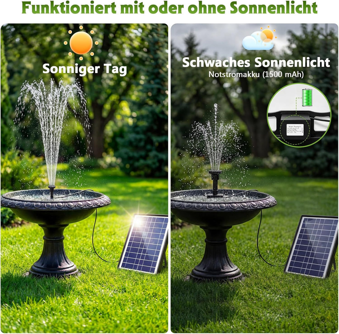 AISITIN Solar Springbrunnenpumpe 6,5 W Panel Backup Solar Wasserpumpe Schwimmender Brunnen 6 Düsen f