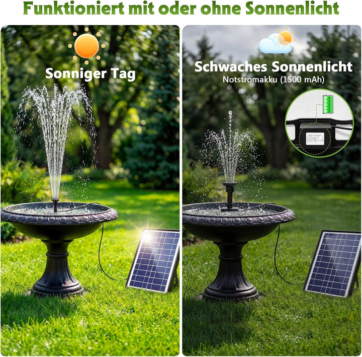 AISITIN Solar Springbrunnenpumpe 6,5 W Panel Backup Solar Wasserpumpe Schwimmender Brunnen 6 Düsen f