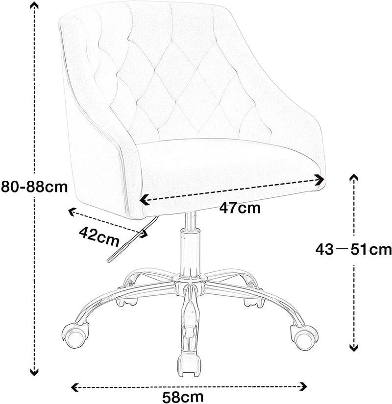 WOEOA Bürostuhl Samt,Schreibtischstuhl Mädchen,Rollen Computerstuhl,Frauen Drehstuhl,Höhenverstellba