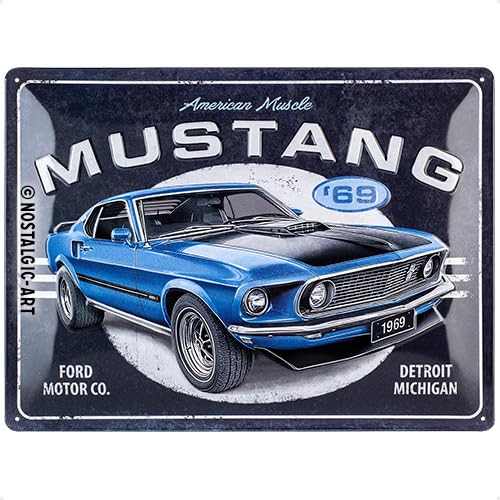 Nostalgic-Art Retro Blechschild, 30 x 40 cm, Ford Mustang – 1969 Mach 1 Blue – Geschenk-Idee für For