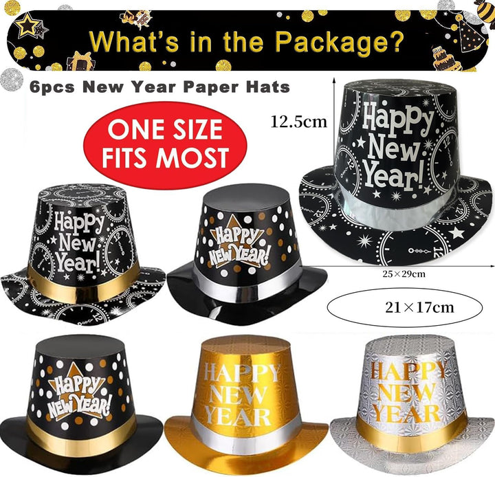 ZYDNANYANG Neujahr 2024 Partyhut Neujahr Silvester,6 Stück Partyhüte,6 Stück Dreieckiger spitzer Hut