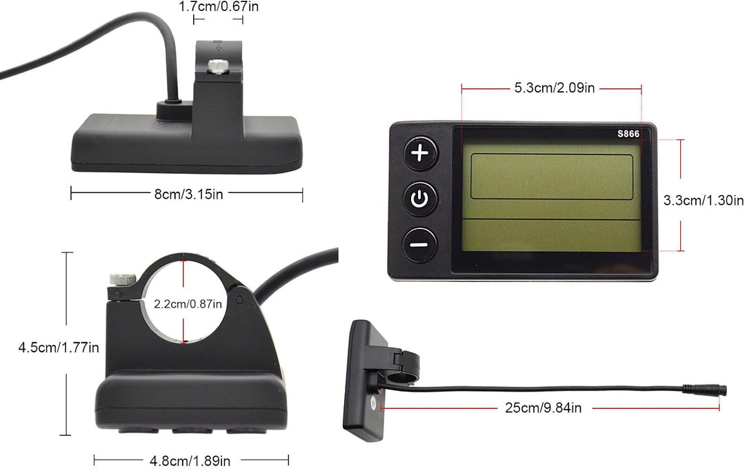 VBESTLIFE LCD-Anzeige für Elektrofahrräder, S866-Bedienfeld mit Wasserdichtem 6-Pin-Kontor, Fahrcomp