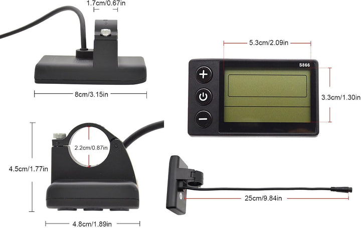 VBESTLIFE LCD-Anzeige für Elektrofahrräder, S866-Bedienfeld mit Wasserdichtem 6-Pin-Kontor, Fahrcomp