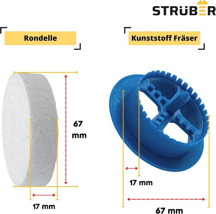 WDVS SET (Weiss Styropor Rondelle 200 Stk. + Styroporfräser 1 Stk.) Satz für Fassadendämmung Wärmedä
