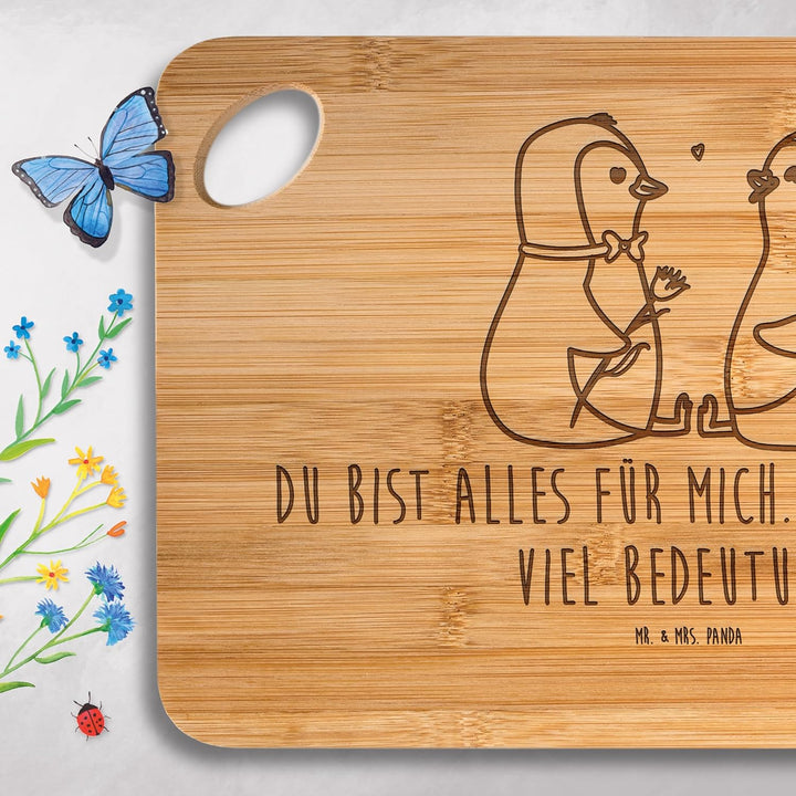 Mr. & Mrs. Panda Bambus - Schneidebrett Pinguin Pärchen - Geschenk, Traumpaar, Hackbrett, Hochzeitsg