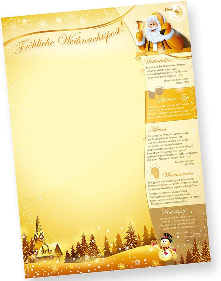 Briefpapier Set Weihnachtspost (250 Sets ohne Fenster) Weihnachtsbriefpapier mit Umschlag - beidseit