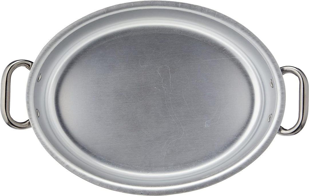 Pentole Agnelli Kochtopf oval mit Deckel, aus Aluminium, mit 2 Griffen aus Edelstahl, Silber 30x19x1