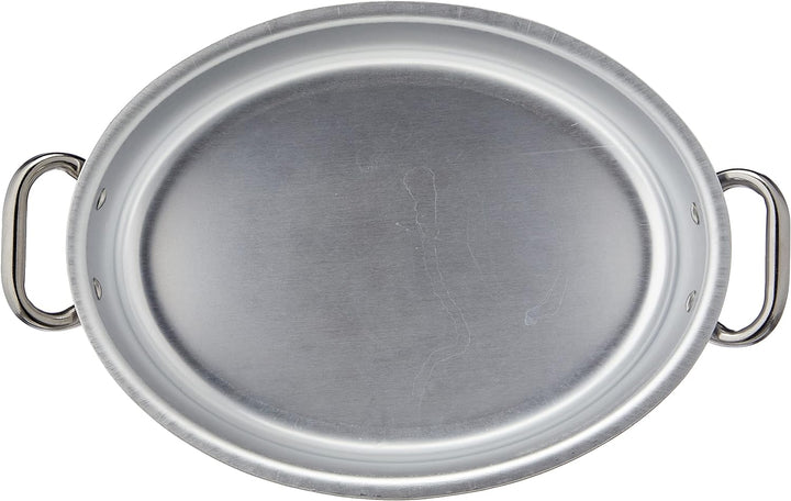 Pentole Agnelli Kochtopf oval mit Deckel, aus Aluminium, mit 2 Griffen aus Edelstahl, Silber 30x19x1