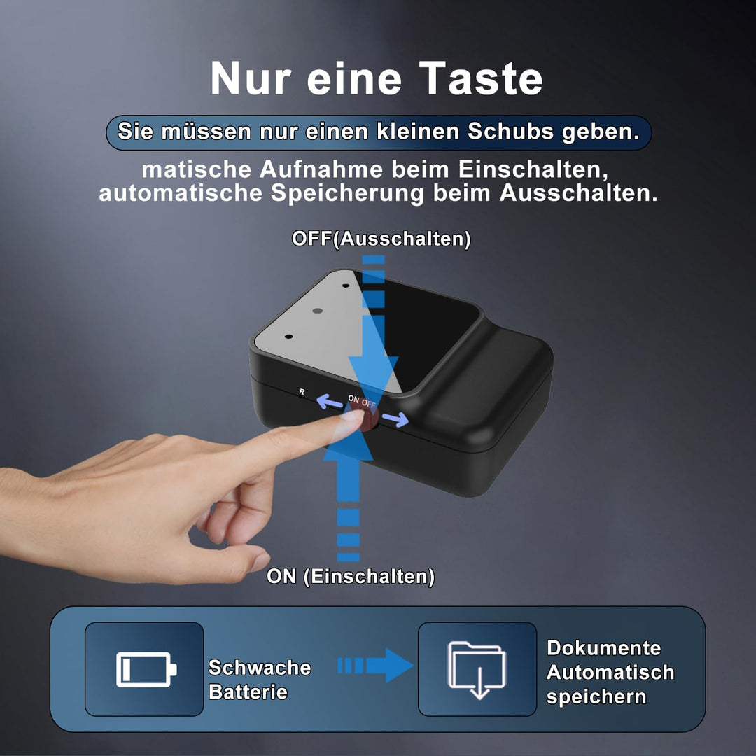 64GB Diktiergerät Mini - Tragbares USB-C Aufnahmegerät, Geräuschreduzierung, Magnetisch, One Touch D