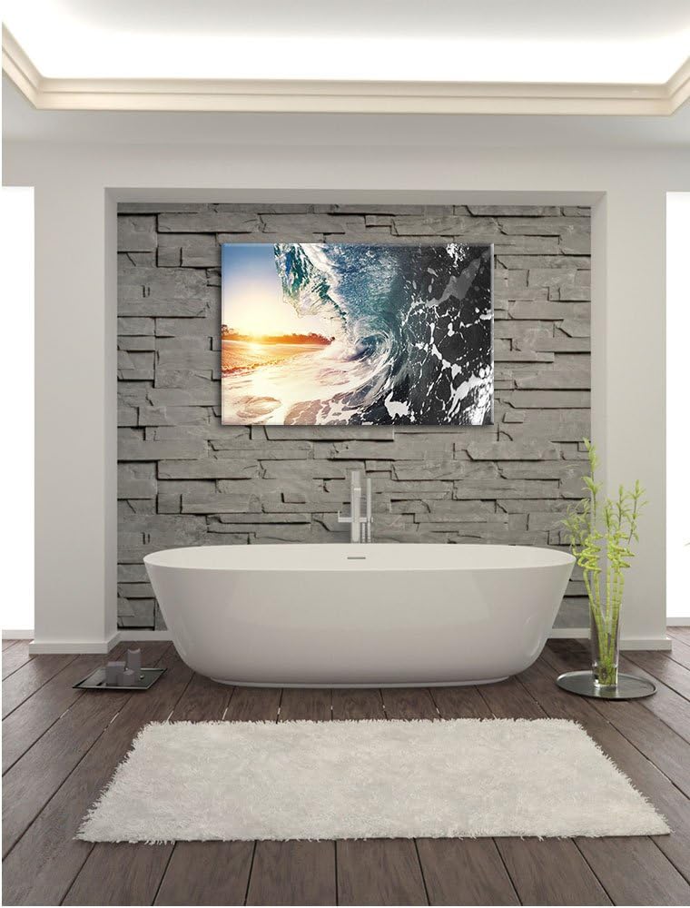 Pixxprint Riesen Welle bei Sonnenaufgang B&W Detail, Format: 100x70 auf Leinwand, 100x70