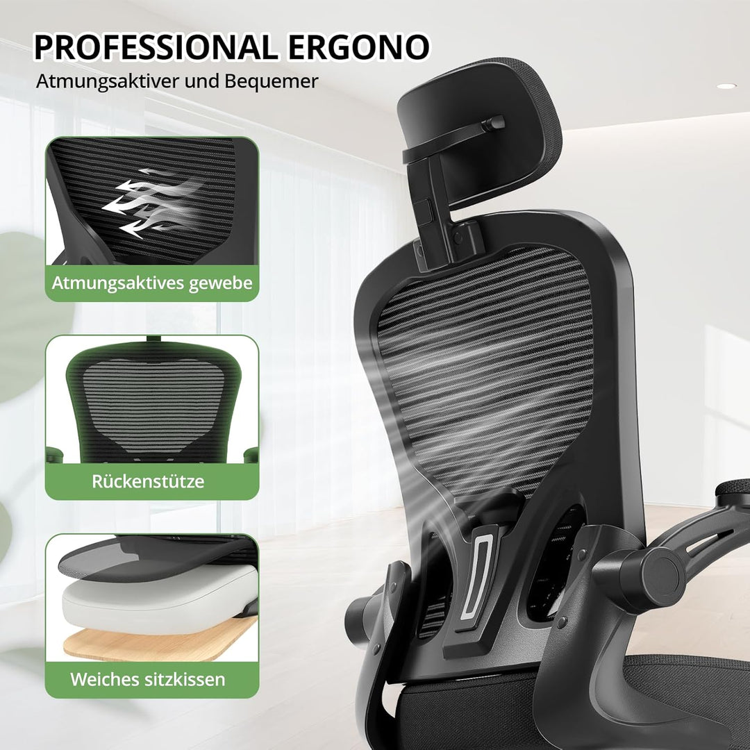 Synorla Schreibtischstuhl Bürostuhl Ergonomisch mit 150 KG Tragkraft, Ergonomischer Bürostuhl mit St
