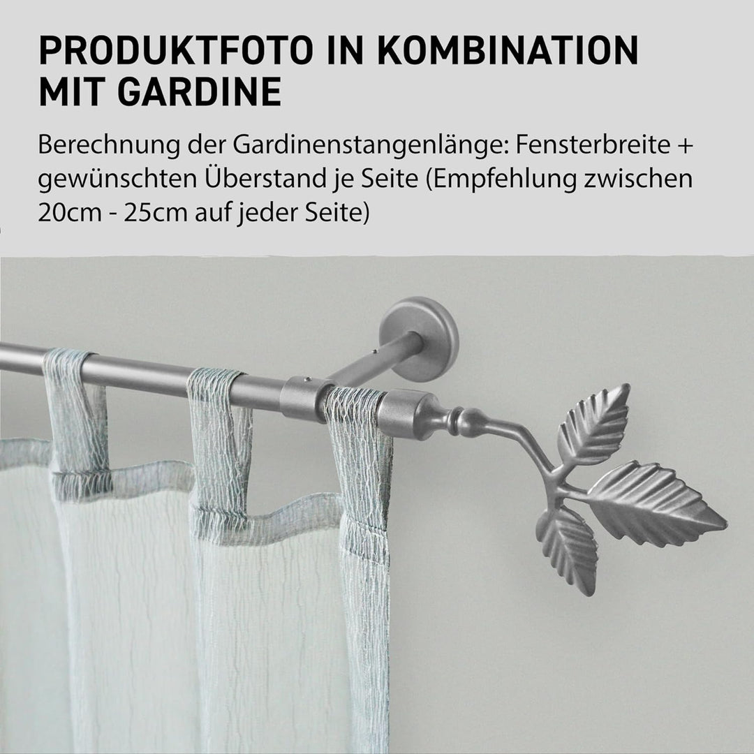 Garesa Gardinenstange Sheet Ø 16mm, 1-läufig, Chrom, matt I Stabile Vorhangstange ohne Ringe I Mit E