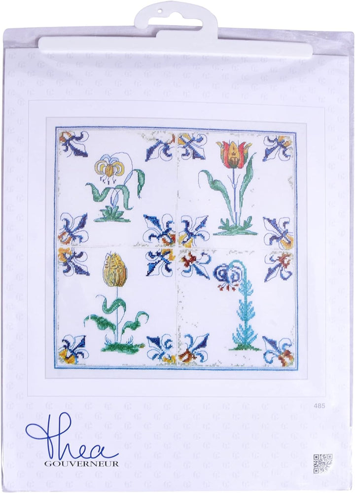 Thea Gouverneur - Kreuzstich-Set - Antike Flieen. Blumen - Leinen - 36 Count - Für Erwachsene - 485