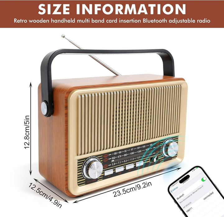 Retro Radio mit Bluetooth, Kofferradio Batteriebetrieben oder mit Stromkabel, Nostalgie Küchenradio