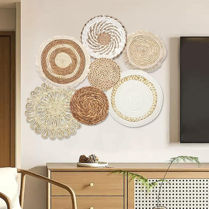 Hanging Waven Wall Basket Dekor, Boho -Wandkörbe 7pcs/Set verschiedener Grösse und Stil Boho -Korbde