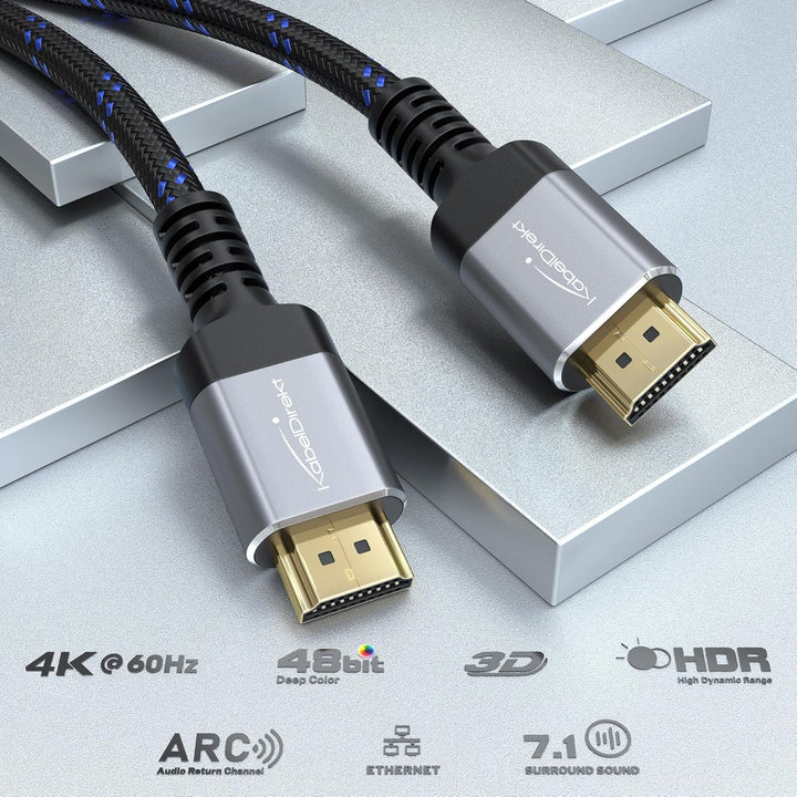 KabelDirekt – 4K HDMI-Kabel – 10m – In Deutschland entwickelt, bruchfester Nylon-Mantel & robuste Me