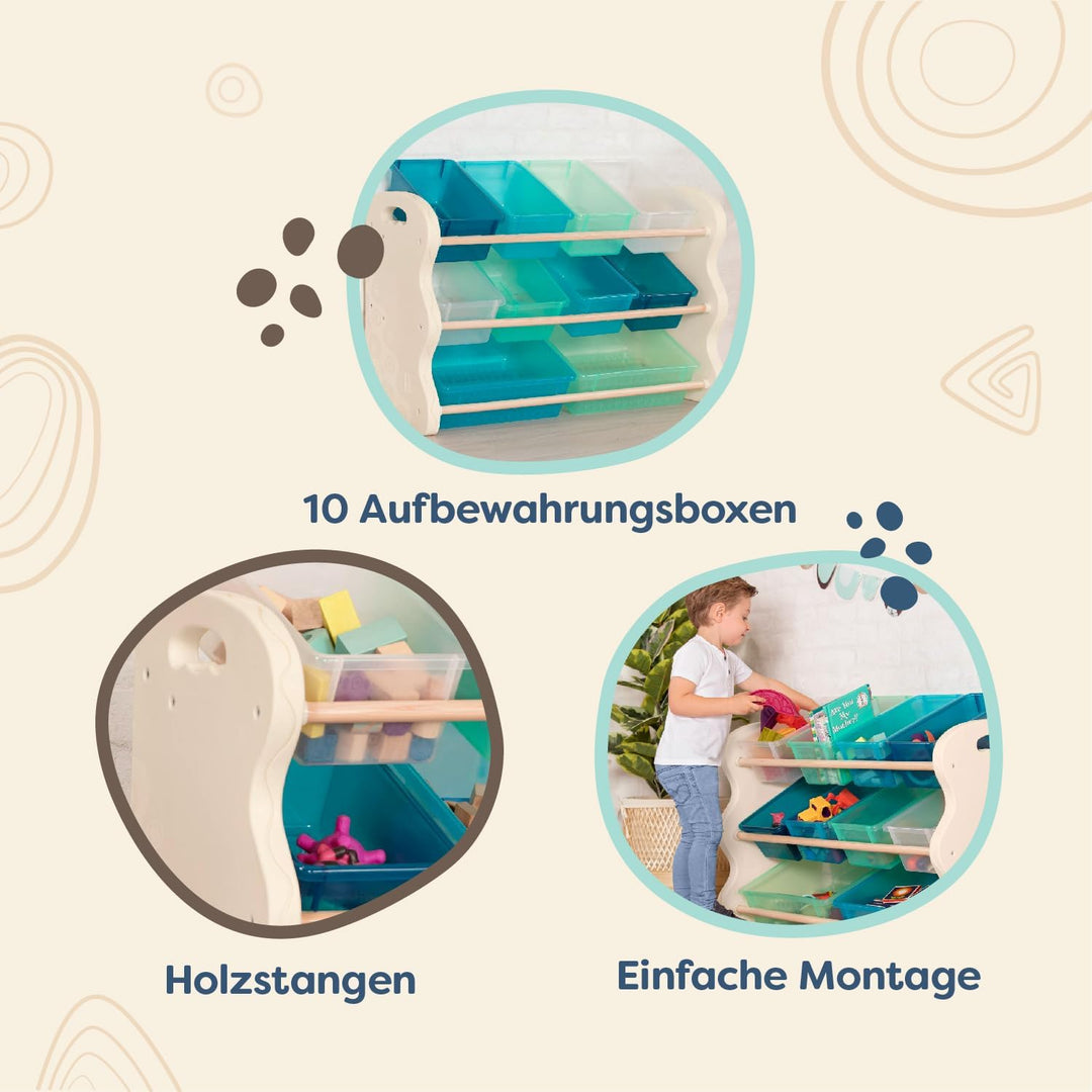 B. spaces – Kinderregal mit Aufbewahrungsboxen Spielzeugaufbewahrung Kinderzimmer aus Holz mit 10 Au