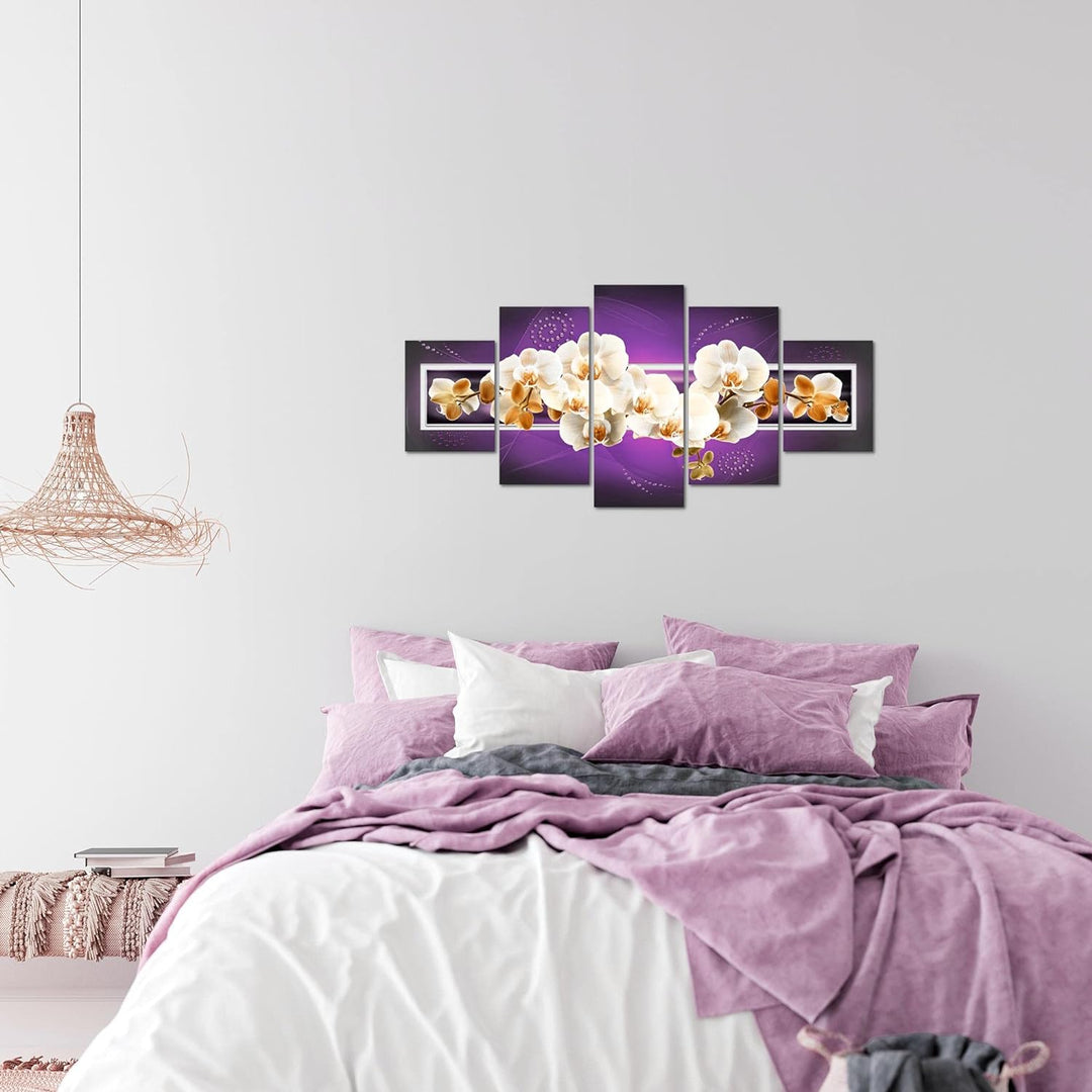 Runa Art Wandbilder Blumen Orchidee 5 Teilig Bild auf Vlies Leinwand Deko Wohnzimmer Abstrakt Violet