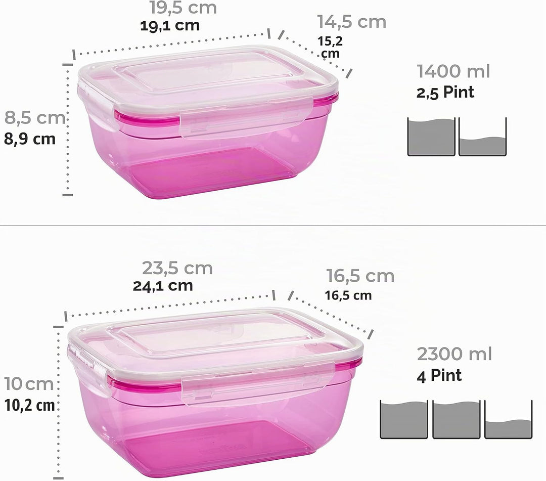Grizzly 4er Set Frischhaltedosen (0,4L, 0,8L, 1,4L, 2,3L), rechteckig, Kunststoff, 100% luft-/wasser