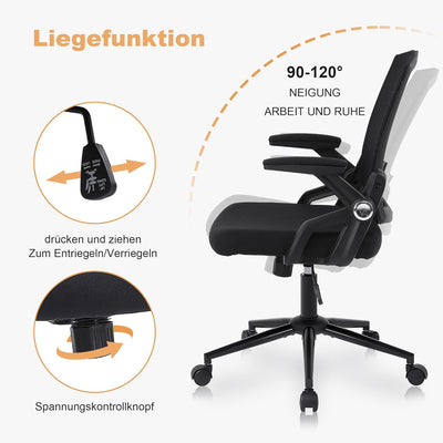 Youhauchair Bürostuhl, Schreibtischstuhl mit Hochklappbaren Armlehnen, Bürostuhl Ergonomisch mit Gep