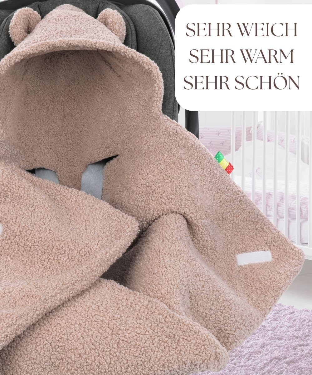 Einschlagdecke Babyschale 80x80cm | Für Neugeborene & Babys bis max. 4 Monate | Kuschel-Bouclé Lammf