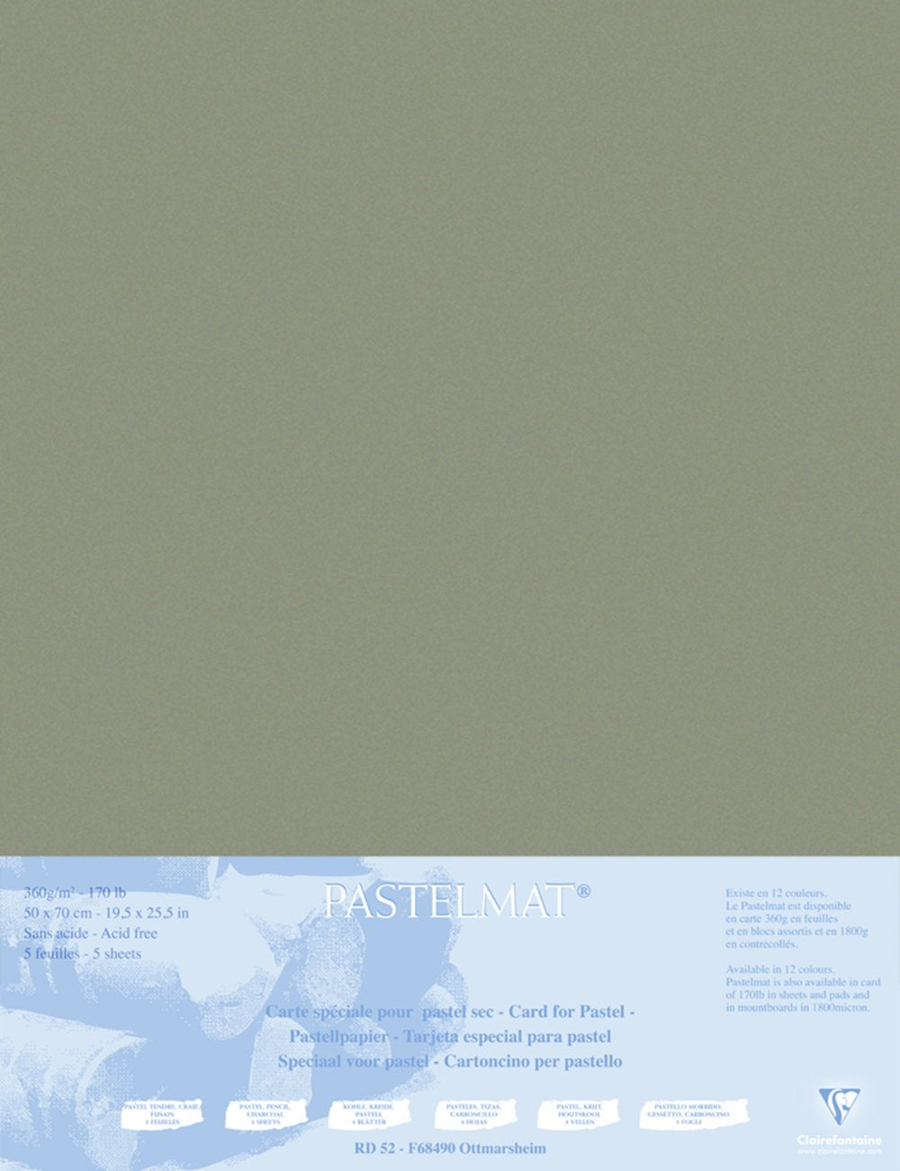 Clairefontaine 496011C Packung (mit 5 Zeichenbögen Pastelmat auf Karton kaschiert 1800 µm, 50 x 70 c