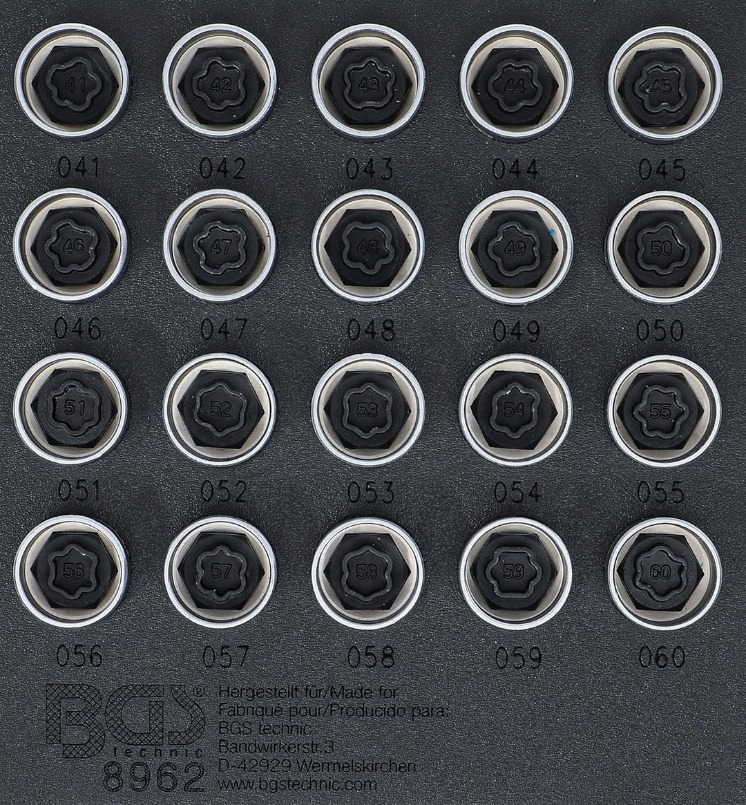 BGS 8962 | Werkstattwageneinlage 1/6: Felgenschloss-Werkzeug-Satz für BMW | 20-tlg. BMW | Var. 2 | 2