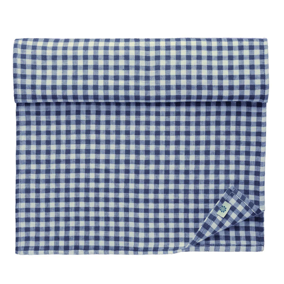 Linen &amp; Cotton Tischläufer Stoff Tischdekoration Tischwäsche Estella - 100% Leinen, Weiss Weiss Blau