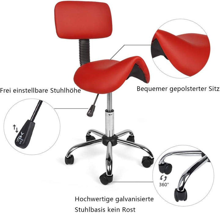 Mingone Bürohocker mit Rollen Sattelhocker mit Rückenlehne Drehhocker Arbeitsstuhl Ergonomisch Satte