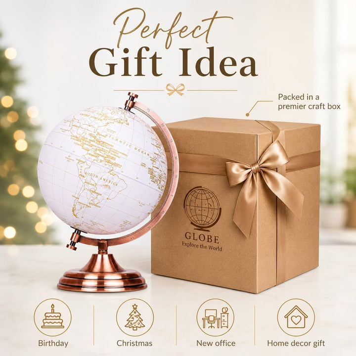 Exerz 20cm Globus Golden Farbe Metallisch - Pädagogische, Geografische, Moderne Desktop-Dekoration -