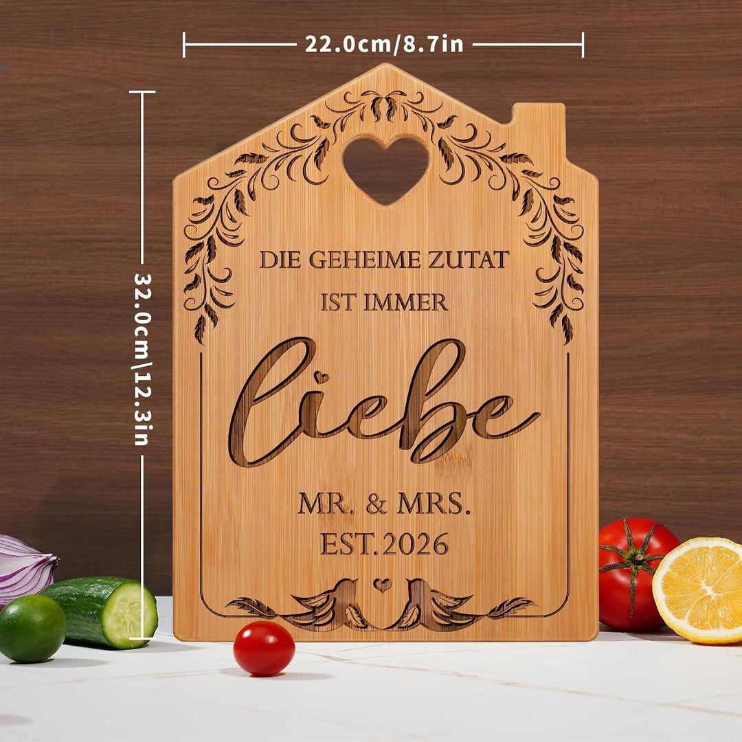 Hochzeitsgeschenke für Brautpaar - Graviertes Bambus Schneidebrett, Geschenk Hochzeit 2026, Hochzeit