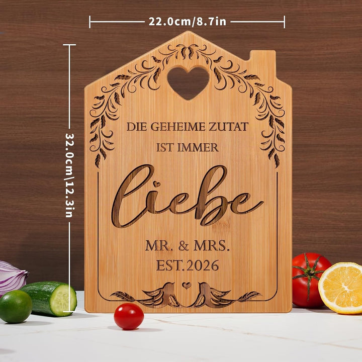 Hochzeitsgeschenke für Brautpaar - Graviertes Bambus Schneidebrett, Geschenk Hochzeit 2026, Hochzeit