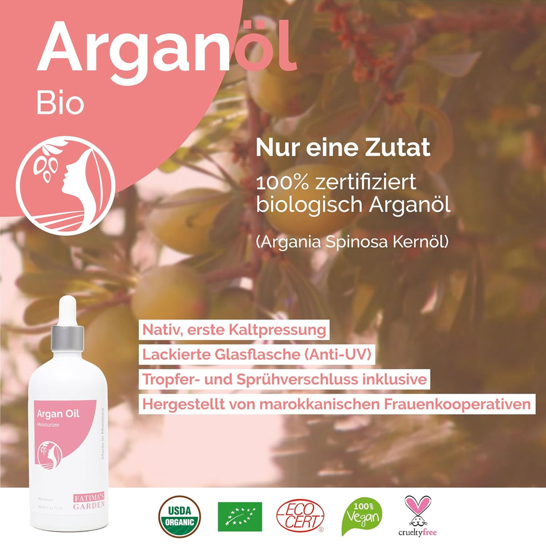 Fatima's Garden Arganöl - Bio-Feuchtigkeitscreme für Haut & Haar, 50ml reines Arganöl 50 ml (1er Pac