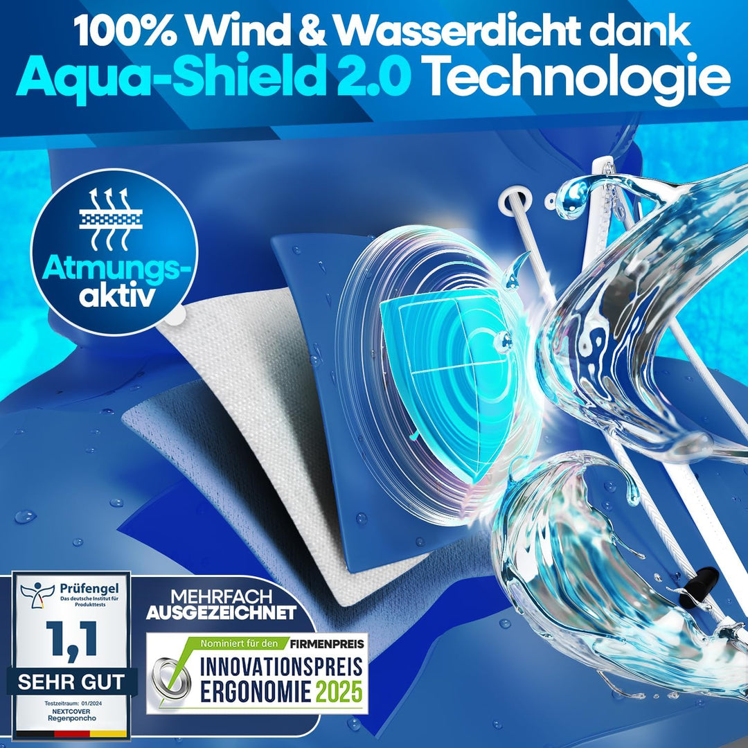 NEXTCOVER® NEU Regenponcho Fahrrad für Damen & Herren - mit [AquaShield 2.0] Technologie I Regenponc