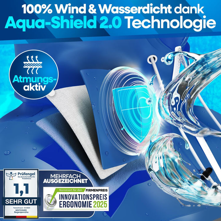 NEXTCOVER® NEU Regenponcho Fahrrad für Damen & Herren - mit [AquaShield 2.0] Technologie I Regenponc