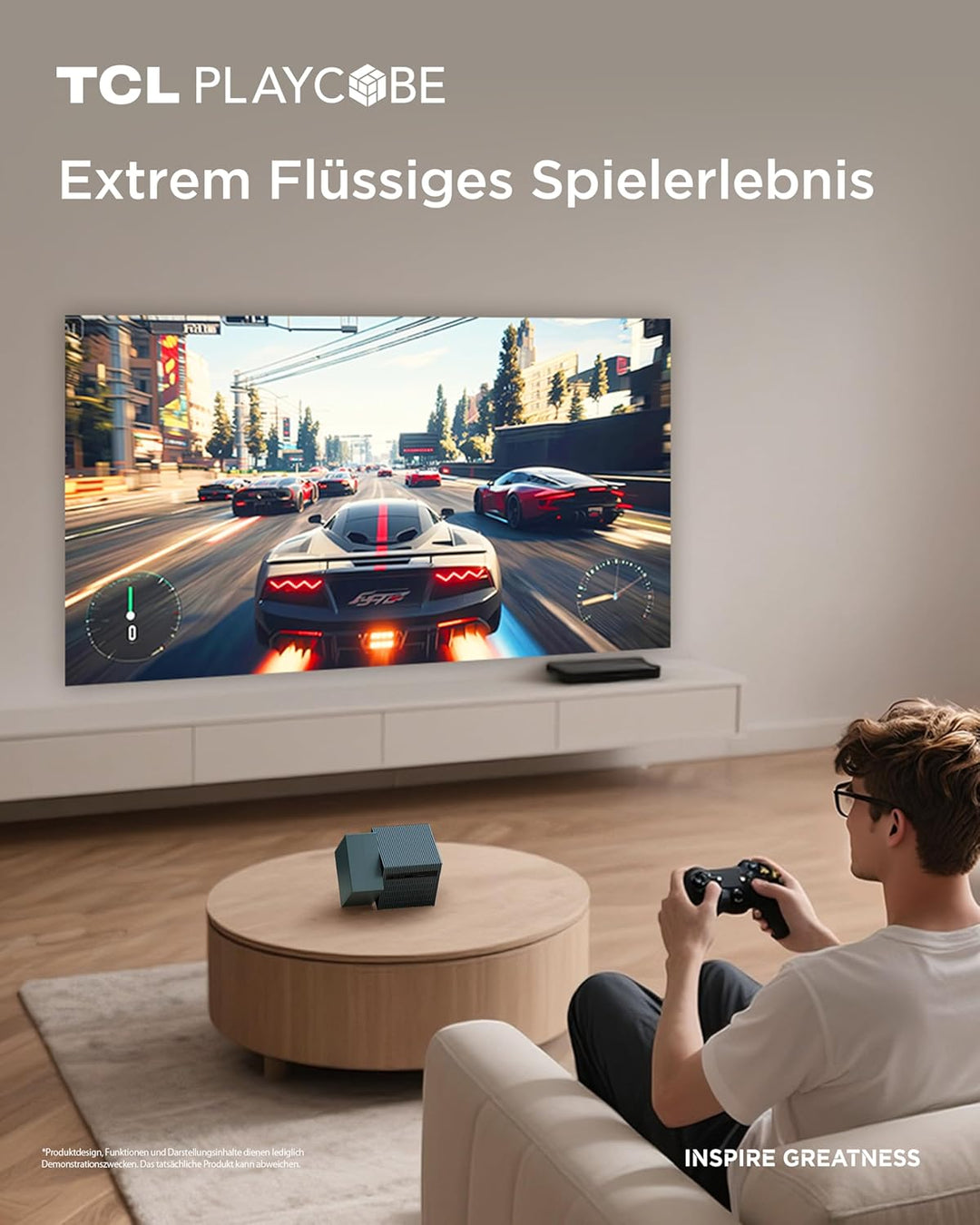 TCL PlayCube DLP Mini Beamer 4K mit Akku, 750 ISO Lumen, Offizielles Google TV (APV/Netflix/Disney),