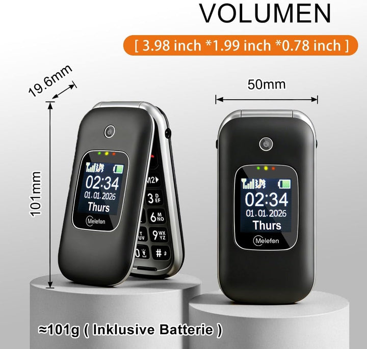 Melefon 4G Flip Handy für ältere Menschen, Telefon mit grosser Taste, lauter Lautstärke, 2,4+1,44 Zo