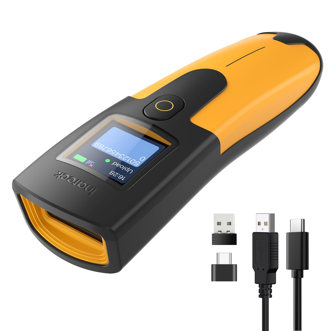Inateck Barcode Scanner Kabellos 2D mit Display, QR Code Scanner Kleine | 3 in1 Bluetooth & USB Kabe