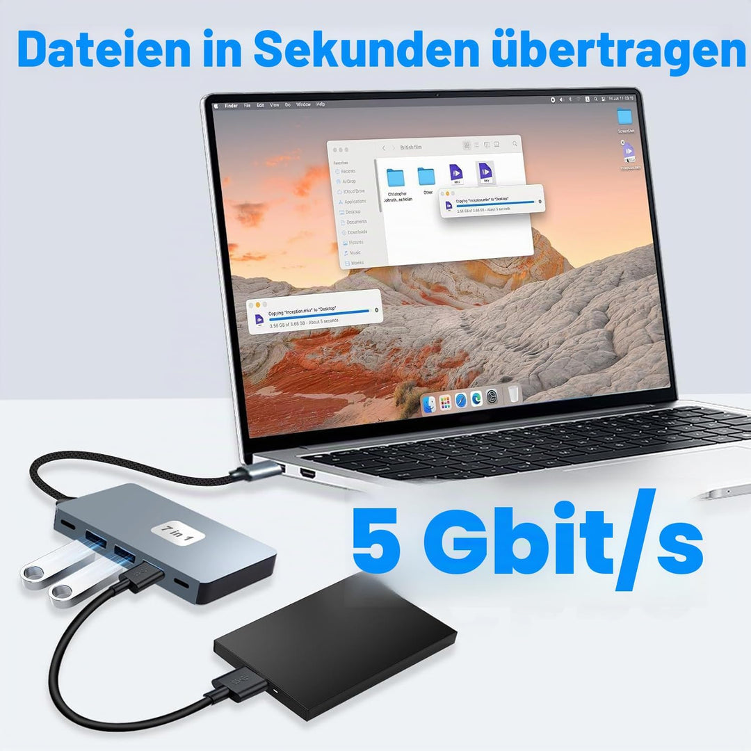USB C Hub 2 HDMI 4K PD100W 4 USB A/C 3.0/2.0, 7 IN 1 Docking Station USB C Adapter Dockingstation La