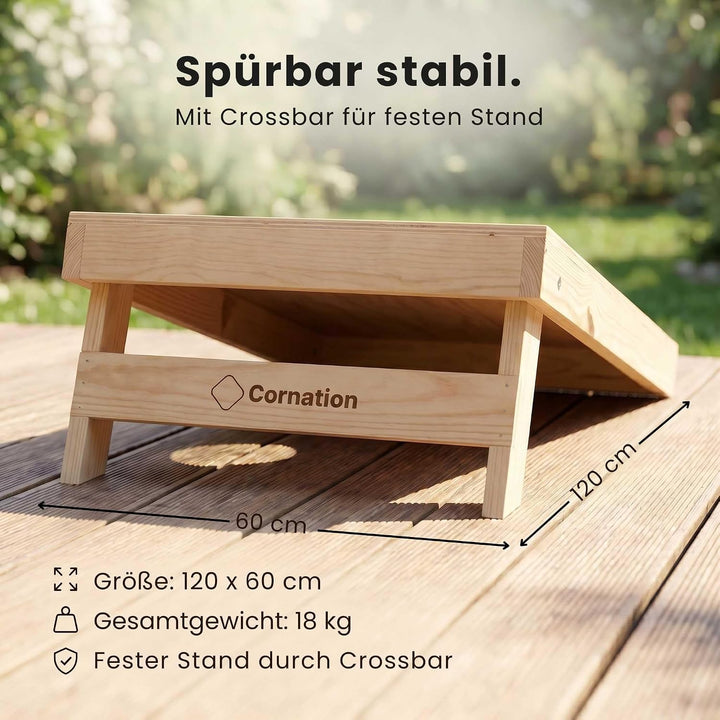 Cornhole Set aus Holz - 120x60cm - Hochwertiges Outdoor Wurfspiel für Garten & Freunde - inkl. 8 Bag