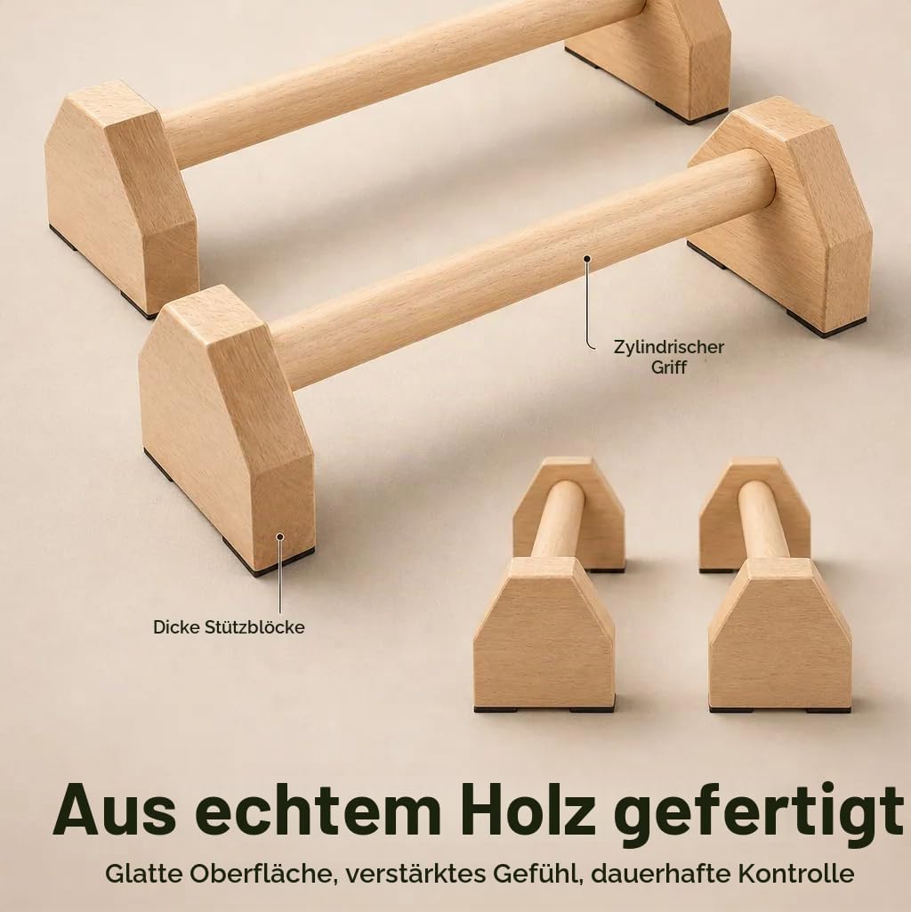 Liegestützgriffe, 2 Push Up Bars, Handstandstange, Holz Parallettes, mit Zwei Abnehmbaren Griffschla