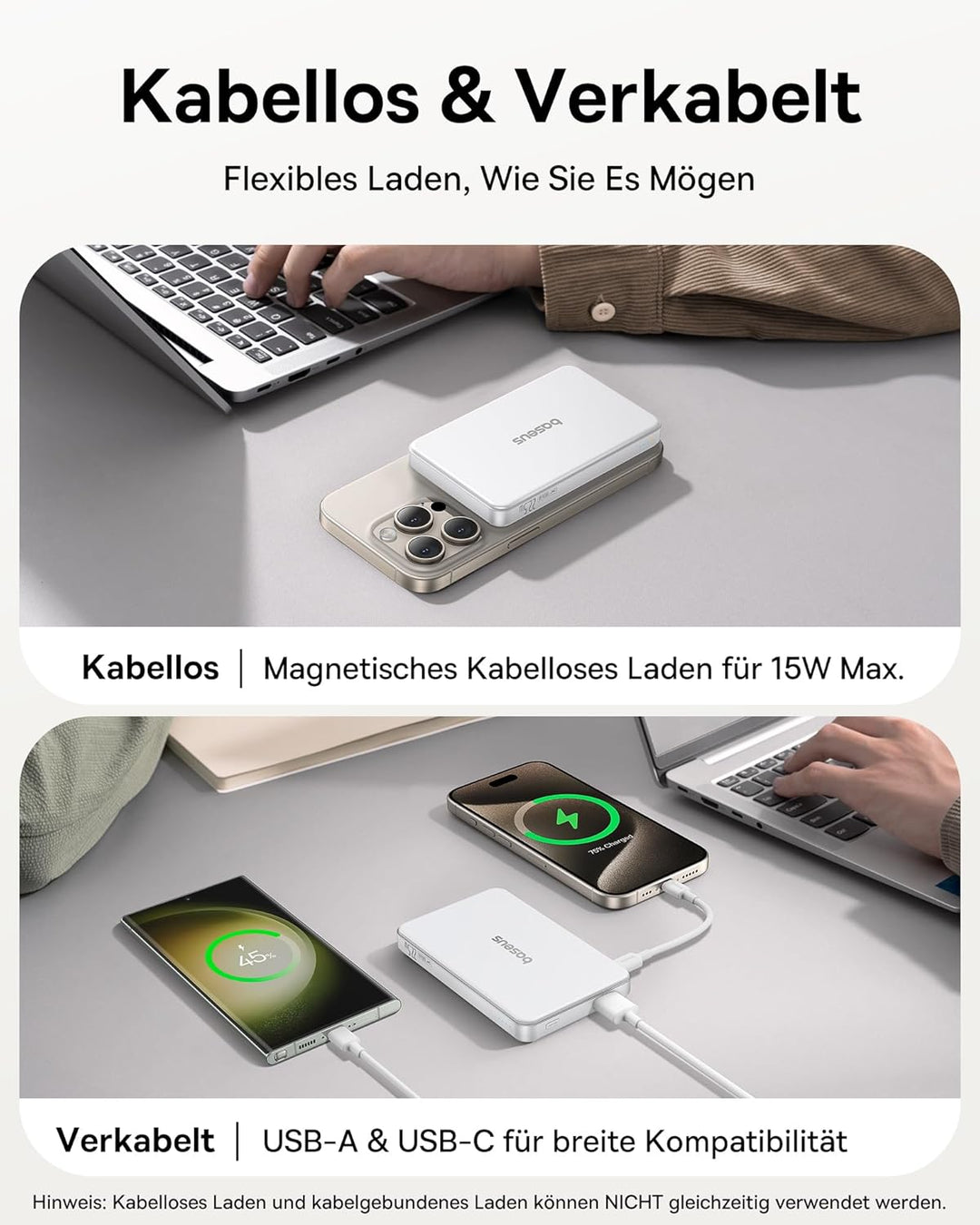 Baseus Qi2 Magsafe Powerbank 10000mAh, Magnetische Power Bank Kabellose, Externe Batterie PD 22.5W S