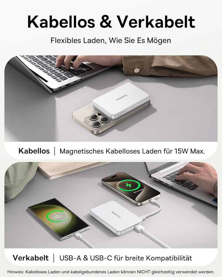 Baseus Qi2 Magsafe Powerbank 10000mAh, Magnetische Power Bank Kabellose, Externe Batterie PD 22.5W S